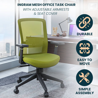 LeisureMod Ingram Modern Mesh Office Task Chair With Adjustable Armrests, Green/Green
