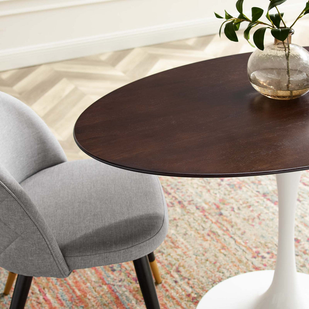 48" Dining Table, Oval, White Walnut, Metal, Modern, Bistro Hospitality