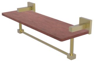 Montero 16" Solid Wood Shelf with Integrated Towel Bar, Satin Brass