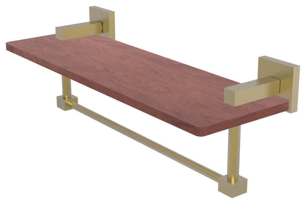 Montero 16" Solid Wood Shelf with Integrated Towel Bar, Satin Brass