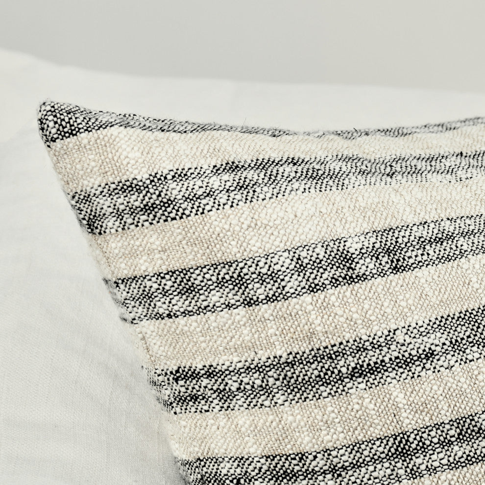 Linna Linen Blend Fabric Throw Pillow, Natural/Black, 24x24
