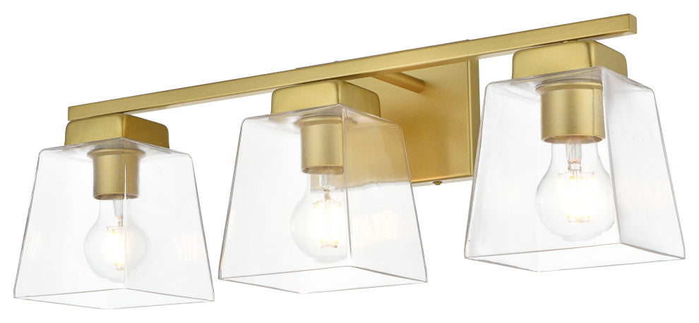 3 Light Brass And Clear Bath Sconce