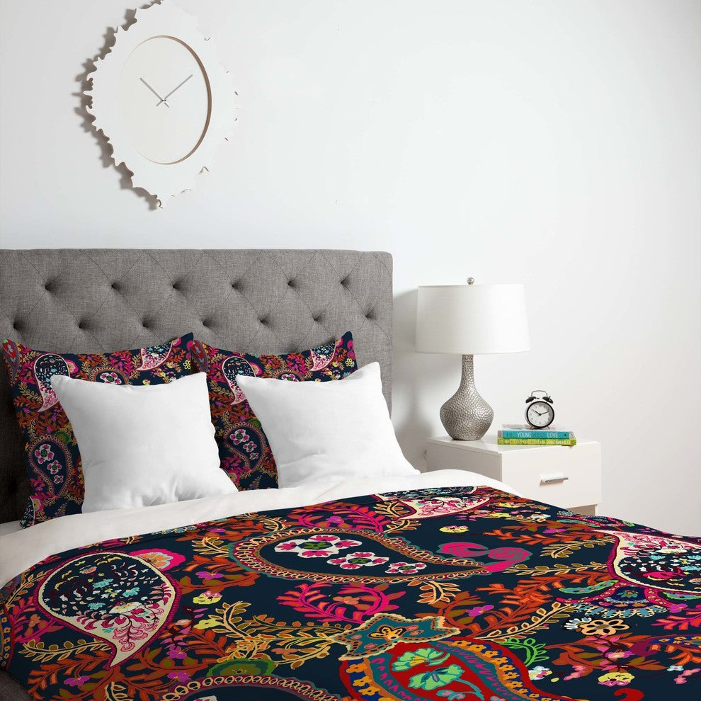 Deny Designs Rachelle Roberts Boho Paisley Navy Duvet Cover - Lightweight