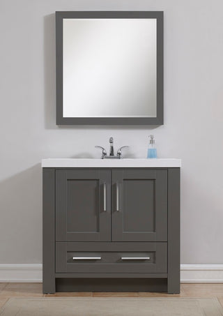 36" Vanity, Slate Gray Finish With White Cultured Top, Basin