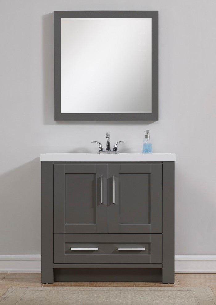 36" Vanity, Slate Gray Finish With White Cultured Top, Basin