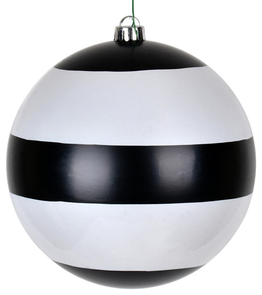 Vickerman N205517 8" Black-White Striped Shiny Ball Christmas Ornament