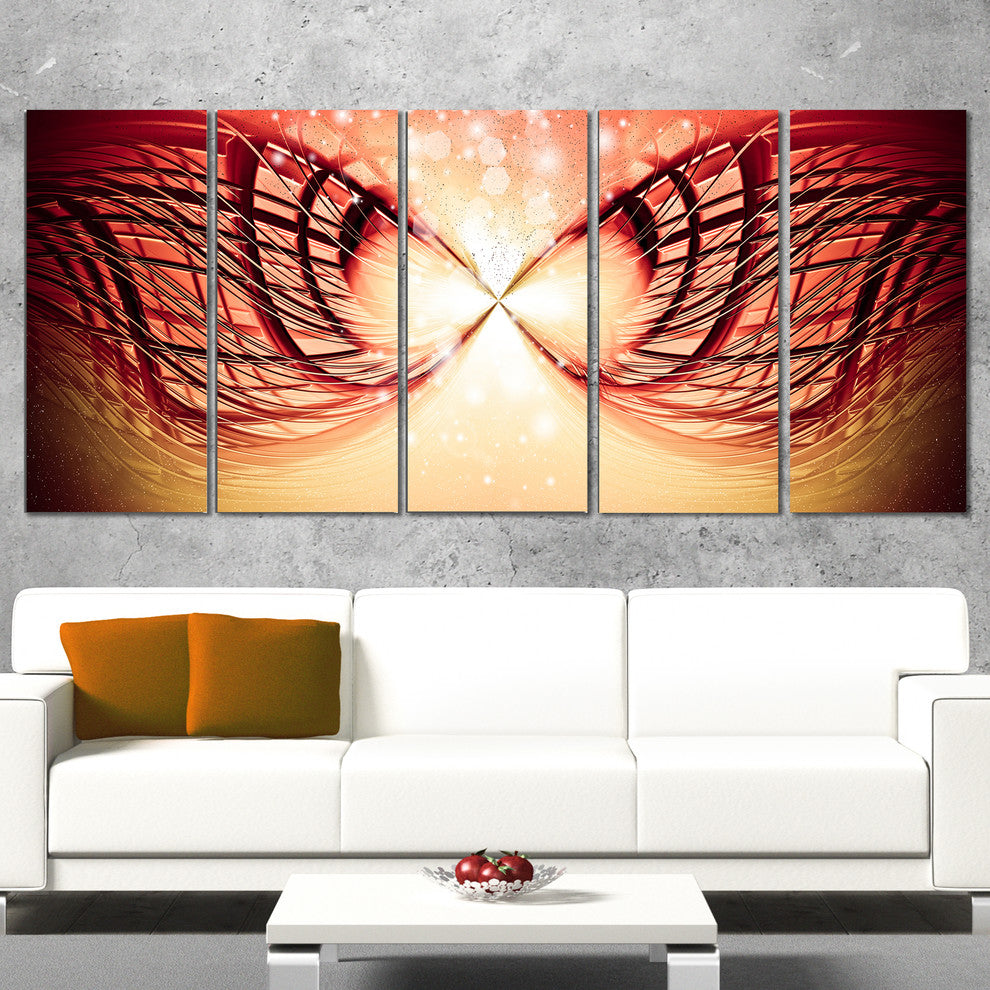 Bright Light on Red Fractal Design, Abstract Canvas Art Print, 60"x28", 5 Panels