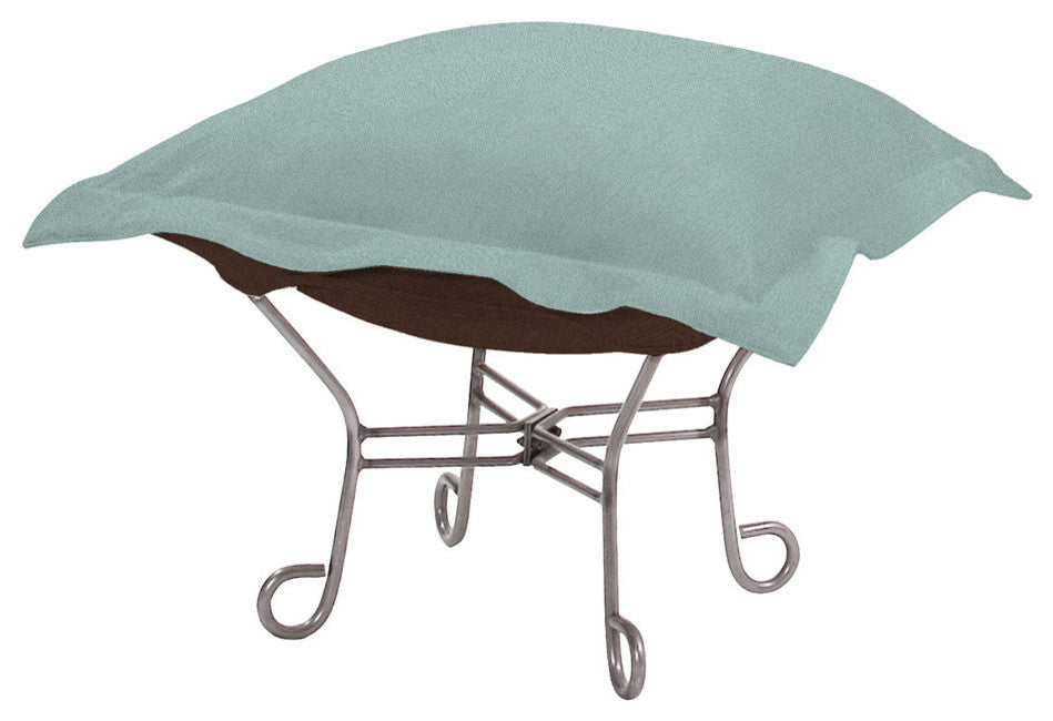 Scroll Puff Ottoman With Cover, Titanium Frame, Sterling Breeze