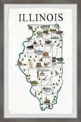 "Illinois Illustrated Map" Framed Painting Print, 12x18