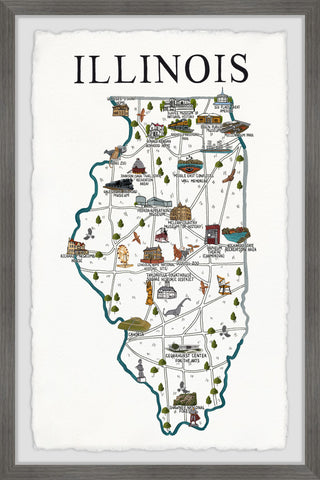 "Illinois Illustrated Map" Framed Painting Print, 12x18