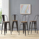 Bar Stool Chair Barstool, Set of 4, Wood, Metal, Brown, Modern, Bar Pub Bistro
