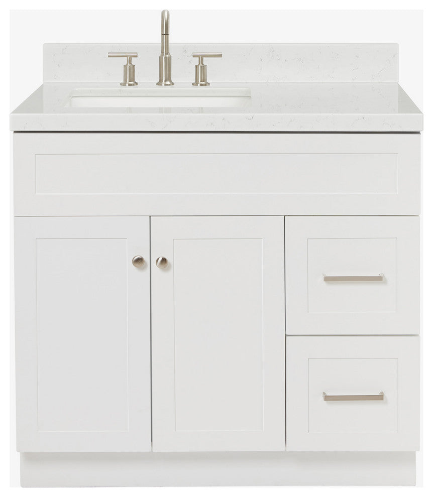 Ariel Hamlet 36" Single Left Rectangle Sink Bathroom Vanity, Carrara Quartz