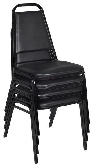 Kee 48" Square Breakroom Table, Maple, Black, 4 Restaurant Stack Chairs, Black