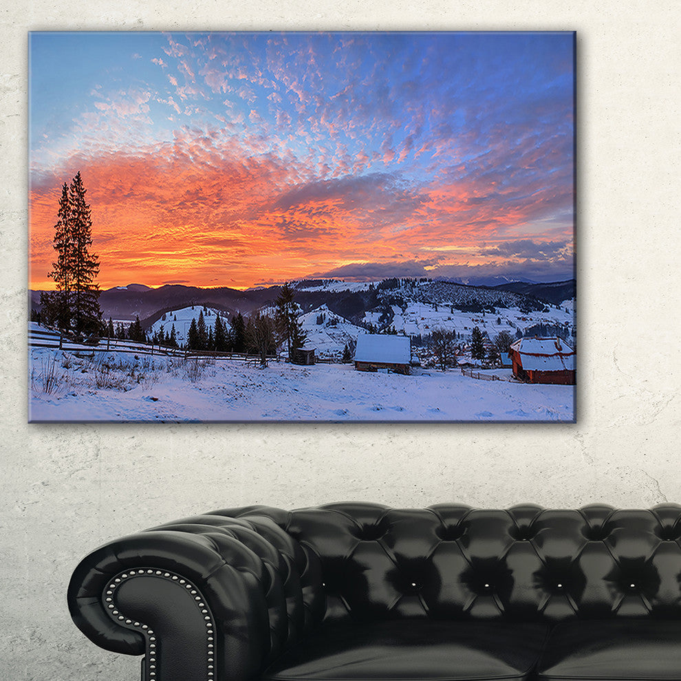 "Snowy Colorful Dawn in Mountains" Landscape Wall Wall Art, 1 Panel, 60"x28"