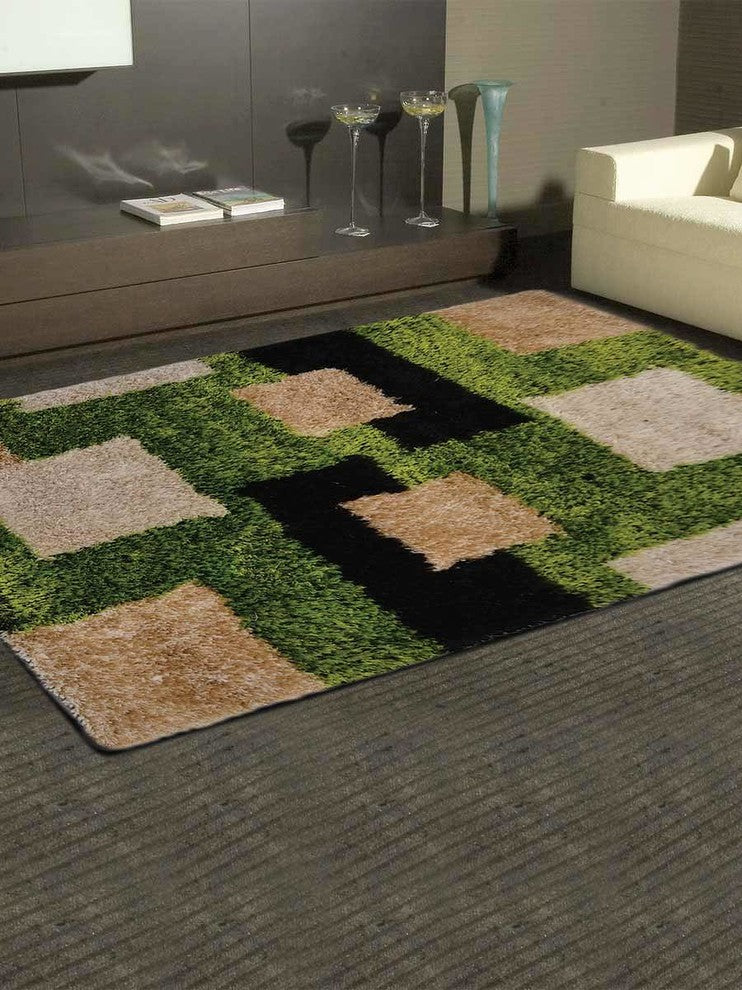 Shaggy Hand Tufted Geometric Oriental Area Rug, Multi, 6x9''