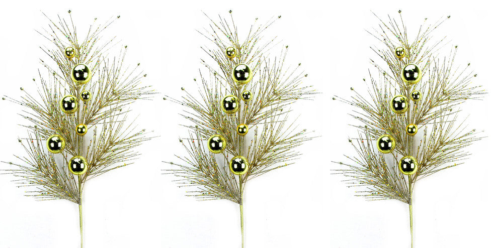 3 Pieces 35" Dazzling Glitter Ornament Ball Christmas Spray, Gold