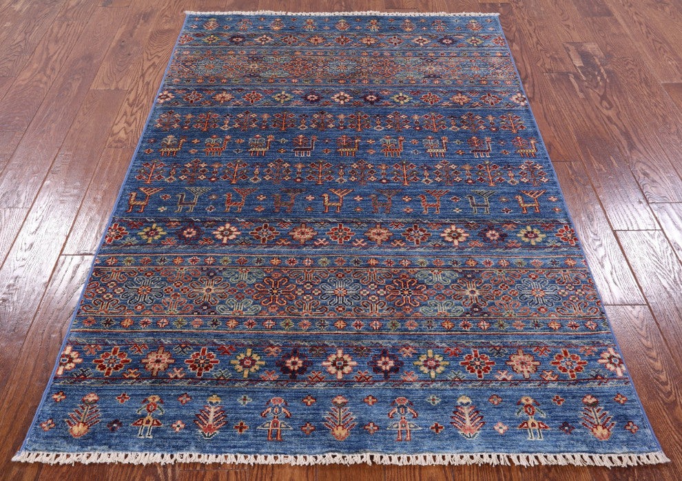 3' 11" X 5' 10" Hand-Knotted Tribal Persian Gabbeh Rug Q5678
