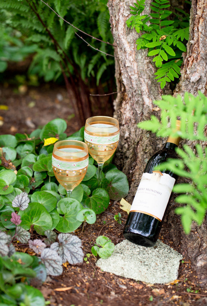 Mosaic Gold Garland Wine Glasses, Set of 2