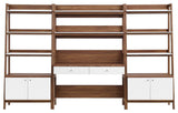 Bixby 3-Piece Wood Office Desk and Bookshelf, Walnut White