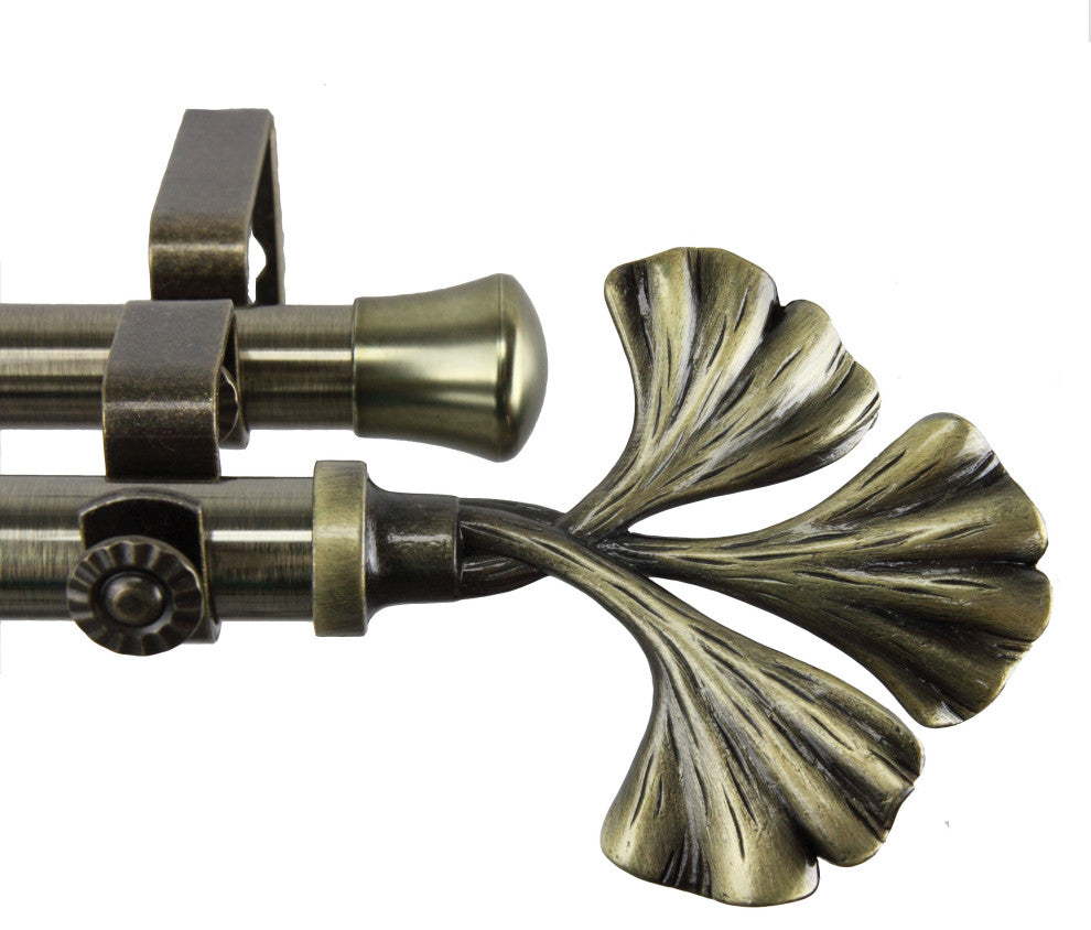Florence Double 13/16" dia. Curtain Rod, Antique Brass, 120"-170"