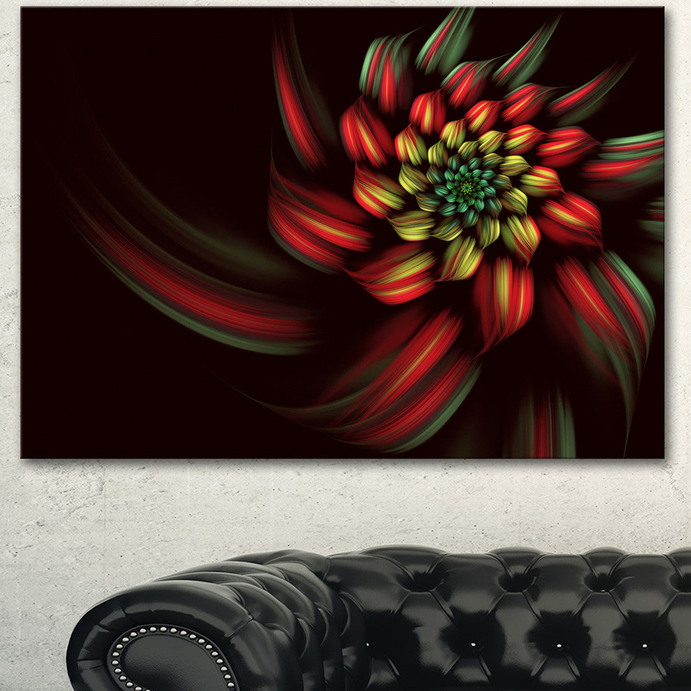 Red Abstract Fractal Flower Spiral, Floral Canvas Art Print, 40"x30"