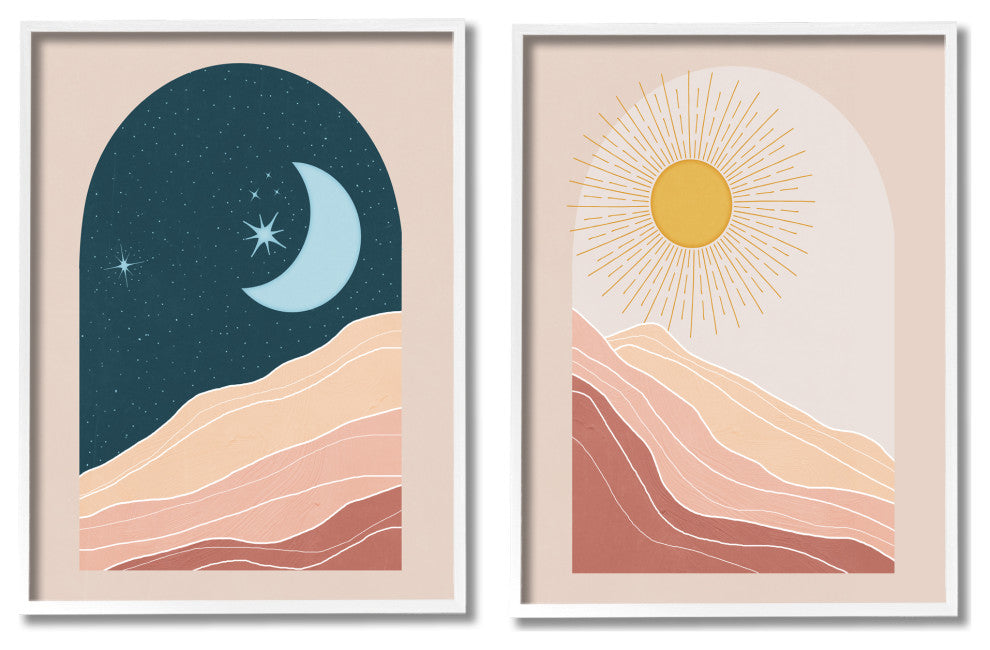 Energetic Arid Desert Daily Sky Boho Landscape Windows, 2pc, each 11 x 14