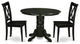 3Pc Round 42 Inch Family Table And 2 Wood Seat Chairs