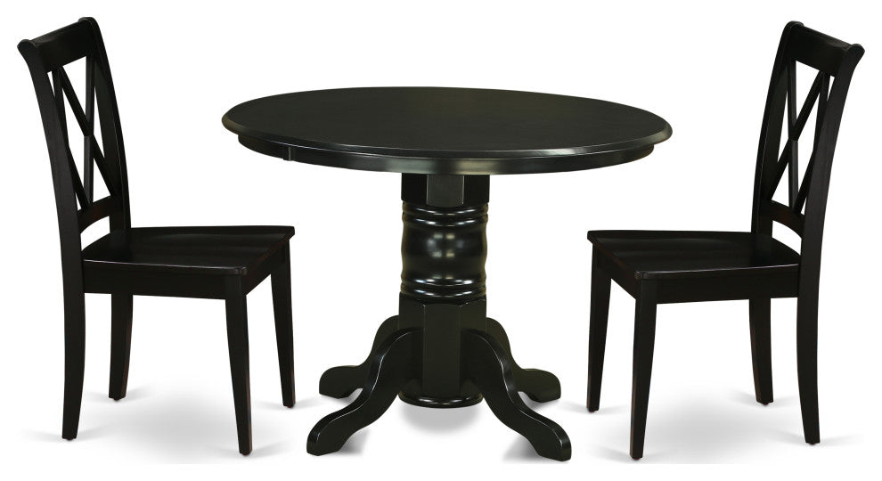 3Pc Round 42 Inch Family Table And 2 Wood Seat Chairs