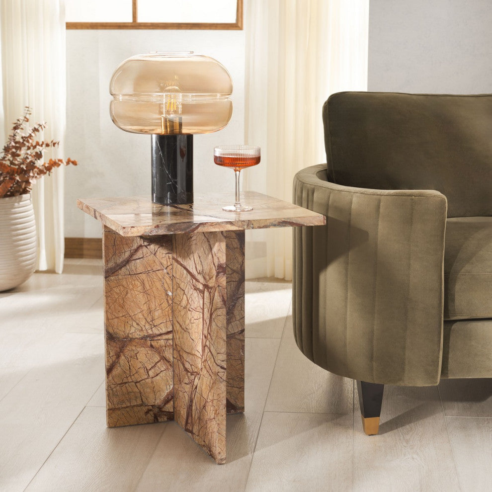 Safavieh Couture Adriano Marble Accent Table, Beige/Brown