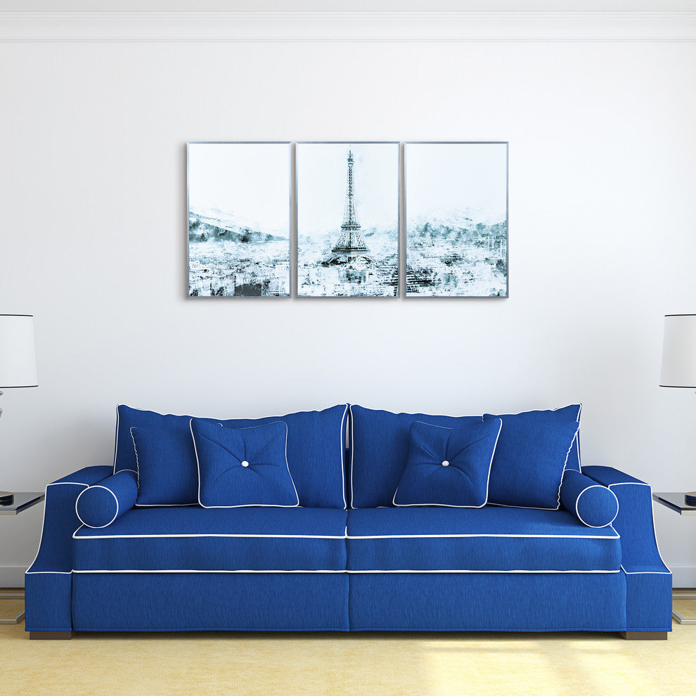 "Dame de Fer" Triptych Print Wall Art under Glass Anodized Aluminum Silver Frame