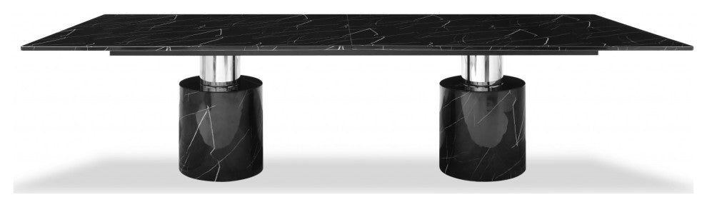 HomeRoots 120" X 48" X 30" Black Marble Stainless Steel Dining Table