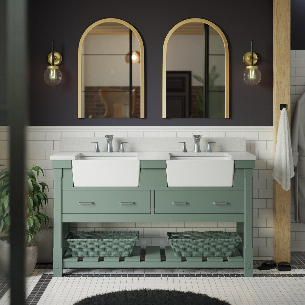 Charlotte 60" Bathroom Vanity, Sage Green, Quartz, Double