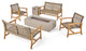 Allison Outdoor 6-Piece Wood and Wicker Chat Set With Fire Pit, Gray/Natural/Light Gray