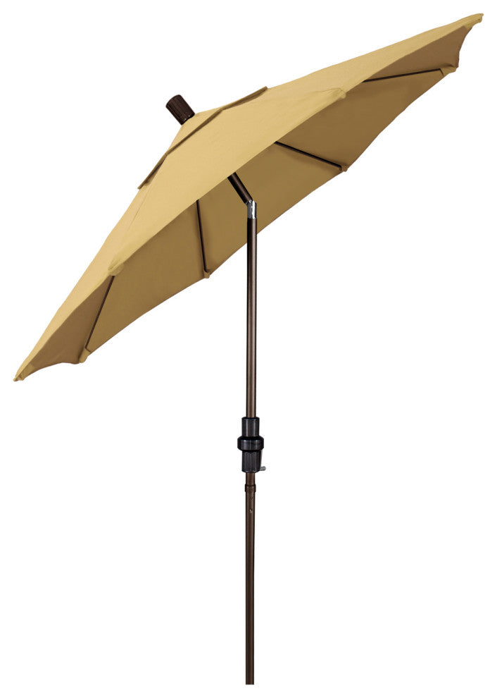7.5' Bronze Collar Tilt Lift Fiberglass Rib Aluminum Umbrella, Sunbrella, Wheat