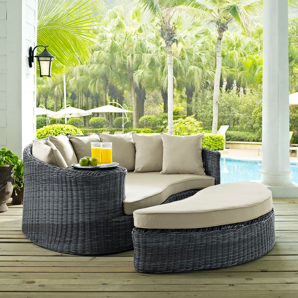 Antique Canvas Beige Summon Outdoor Patio Sunbrella Daybed