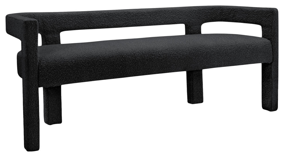 Athena Boucle Fabric Upholstered Bench, Black, Boucle Fabric