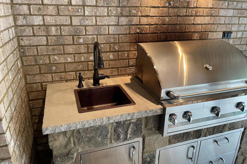 16" Square Hammered Copper Bar/Prep Sink With 3.5" Drain Opening