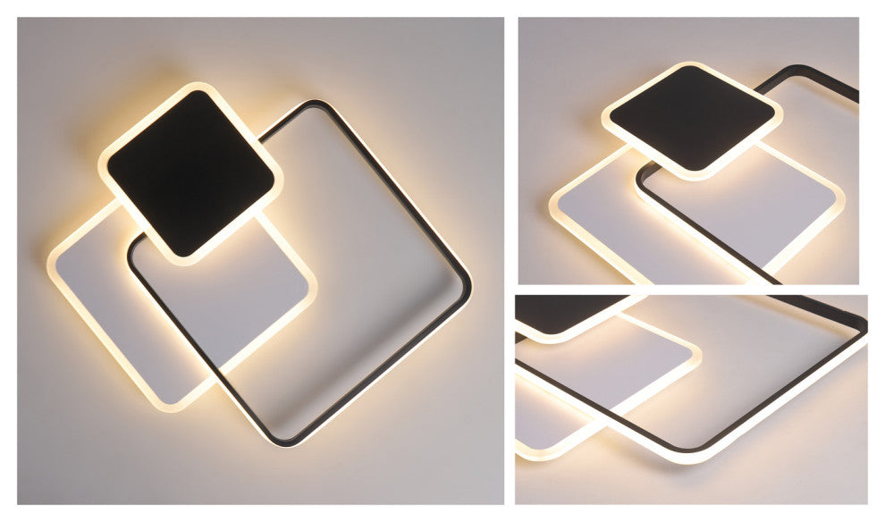 3-Light Unique LED Flush Mount Light Square Ceiling Light, Black/White