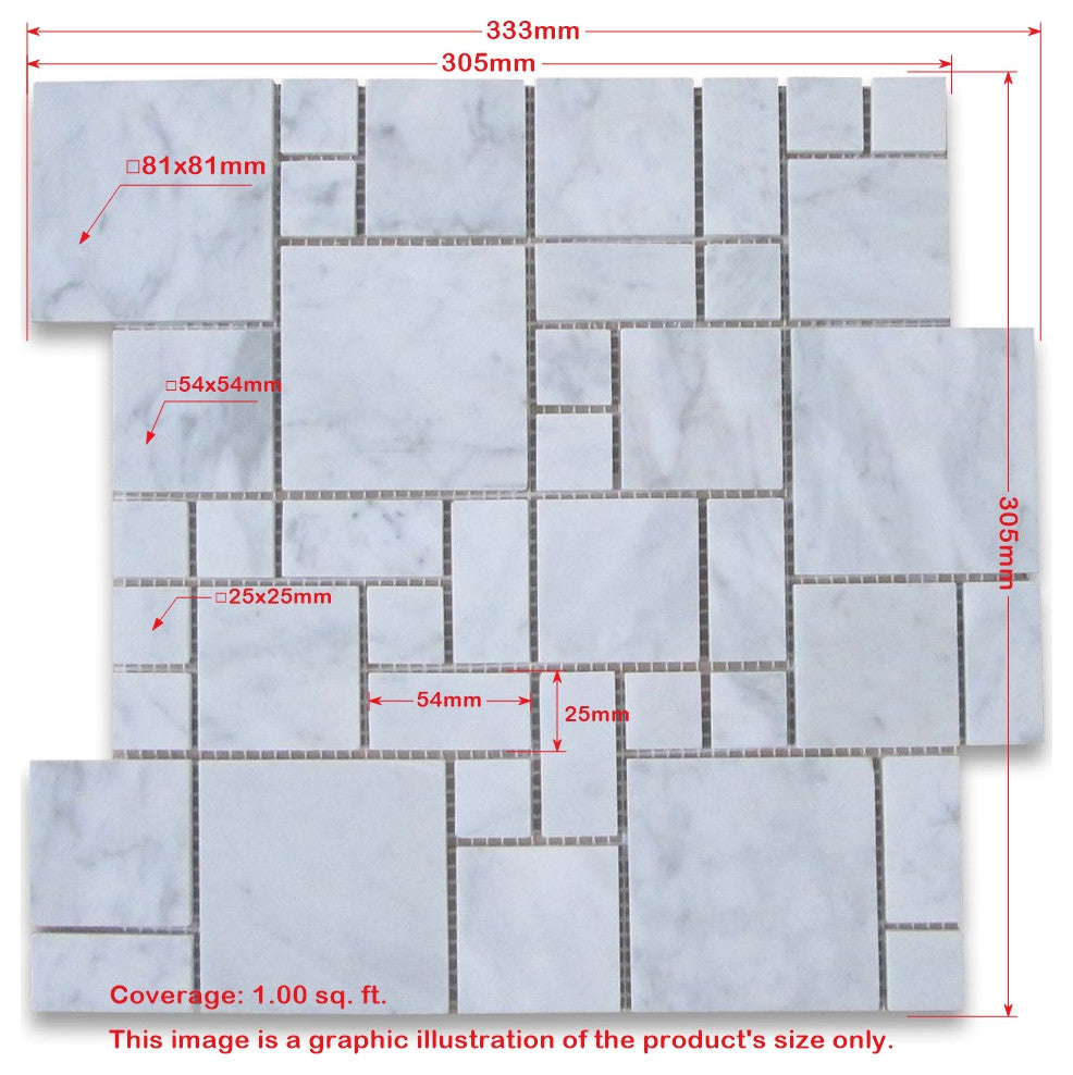 Calacatta Gold Marble Mini Versailles French Paragon Mosaic Tile Honed, 1 sheet