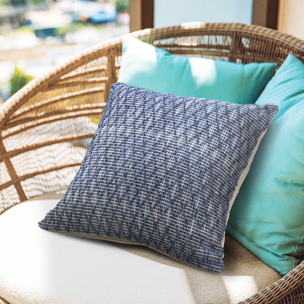 Ox Bay Handwoven Blue Diamond Organic Cotton Pillow Cover, 20"x20"