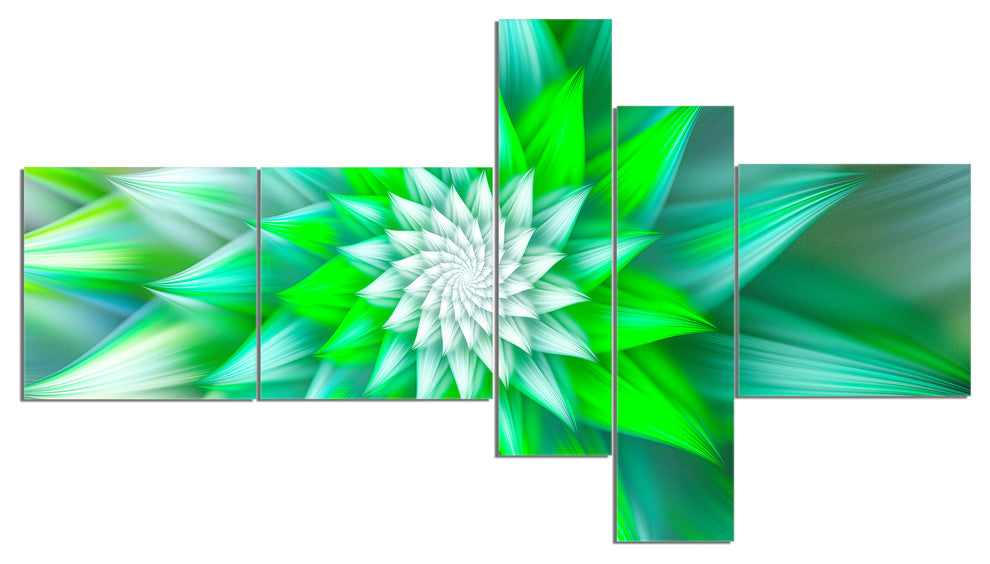 Large Green Alien Fractal Flower, Floral Canvas Art Print, 60"x32", 5 panels