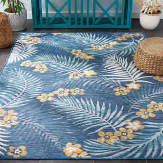 Safavieh Sunrise Collection SUN675 Indoor-Outdoor Rug, Ivory/Blue Gold, 4'x5'7"