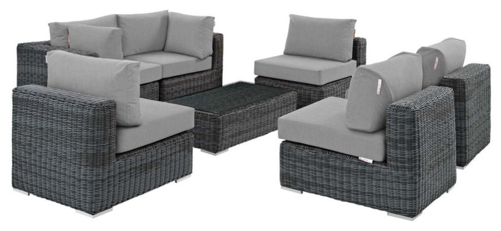 Summon 7-Piece Outdoor Patio Sunbrella Sectional Set, Gray