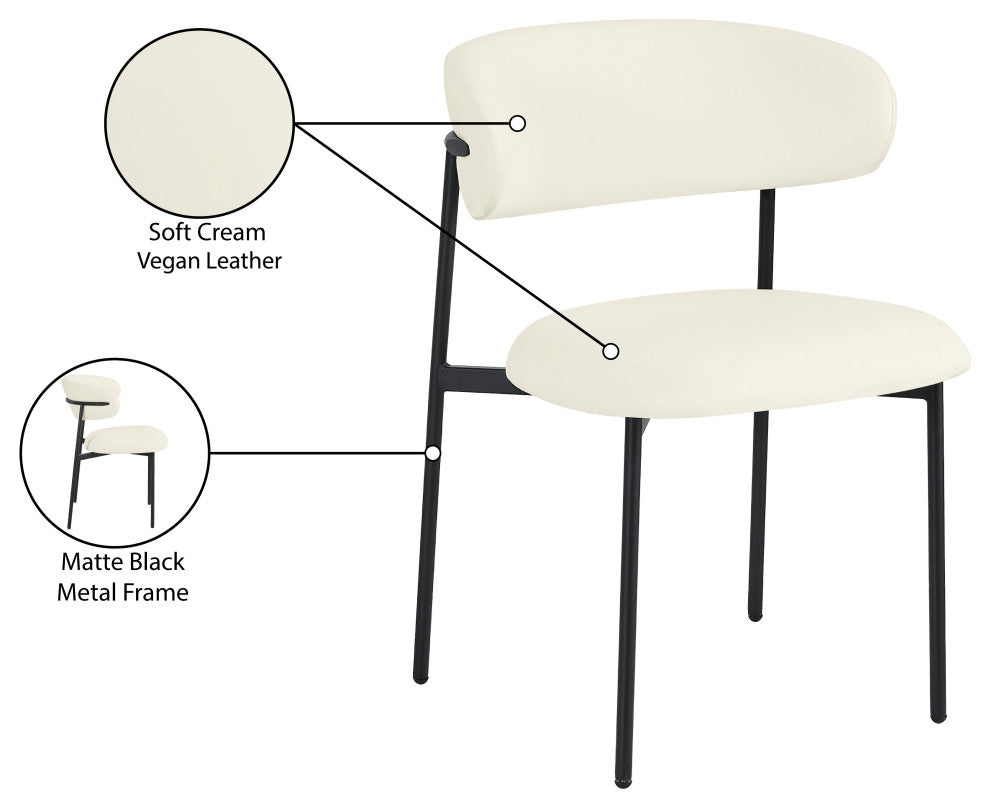 Lupita Vegan Leather Dining Chair, Set of 2, Cream, Matte Black Finish