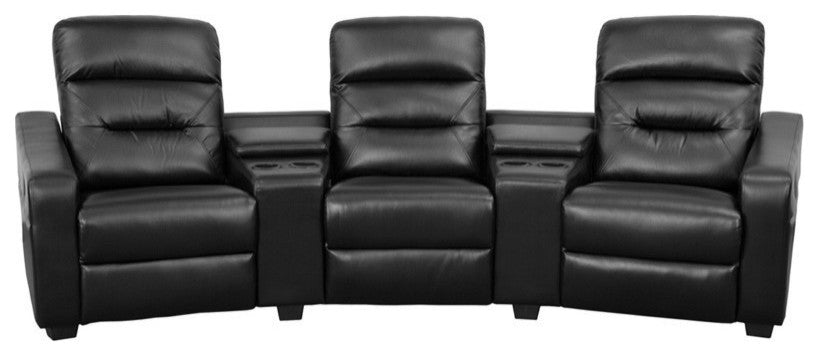 Futura Series 3-Seat Reclining Leather Seating Unit, Cup Holders, Black