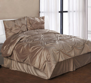 Pintuck Plush 3-PC Complete Comforter Set, Camel, Queen, 4-Pc