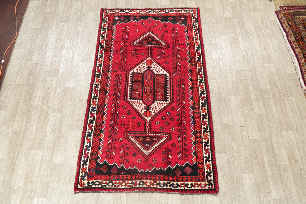 Consigned, Oriental Traditional Handmade Persian Distressed Area Rug, Red, 5x9