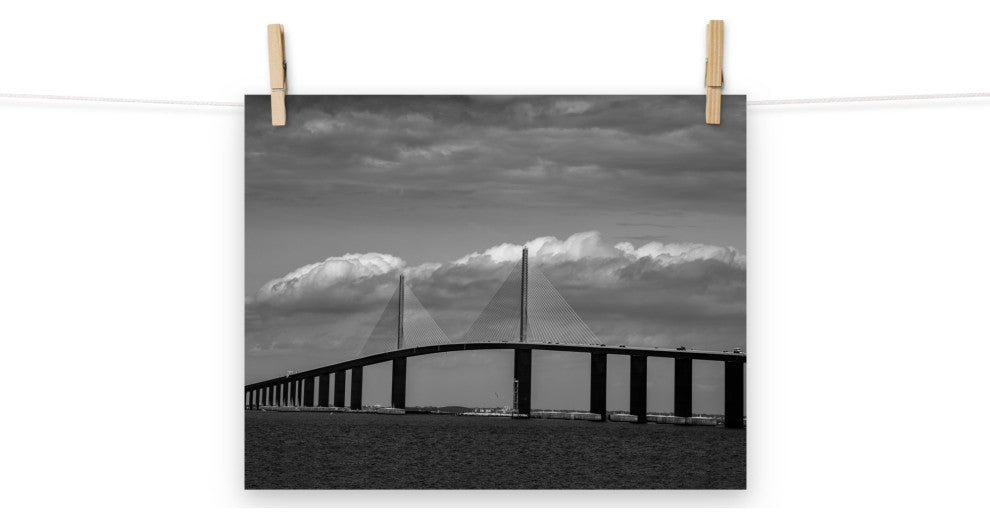 Skyway Bridge Black and White Coastal Landscape Photo Unframed Wall Art Print, 11" X 14"