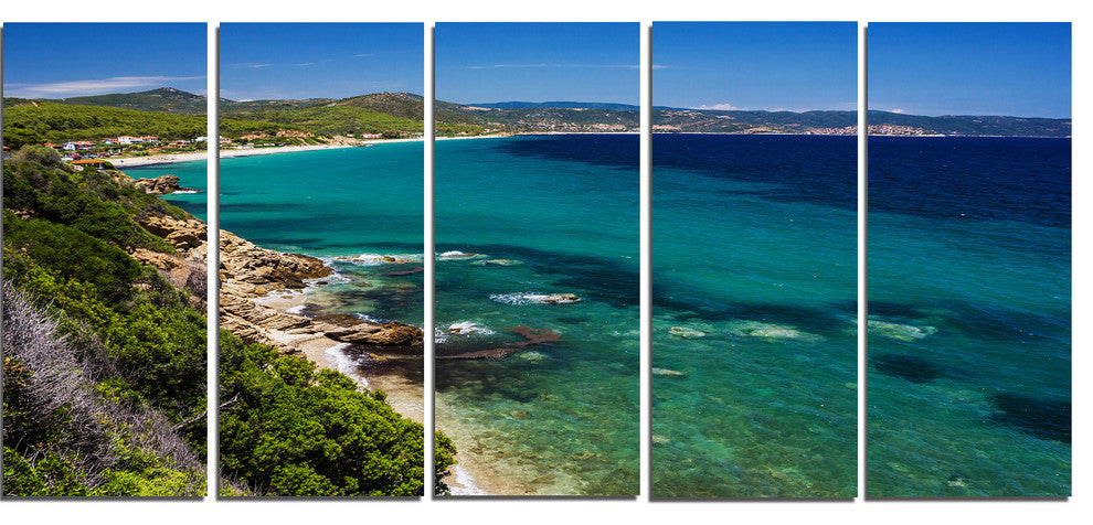 Beautiful Greek Beach of Sea, Seashore Canvas Art Print, 60"x28", 5 Panels