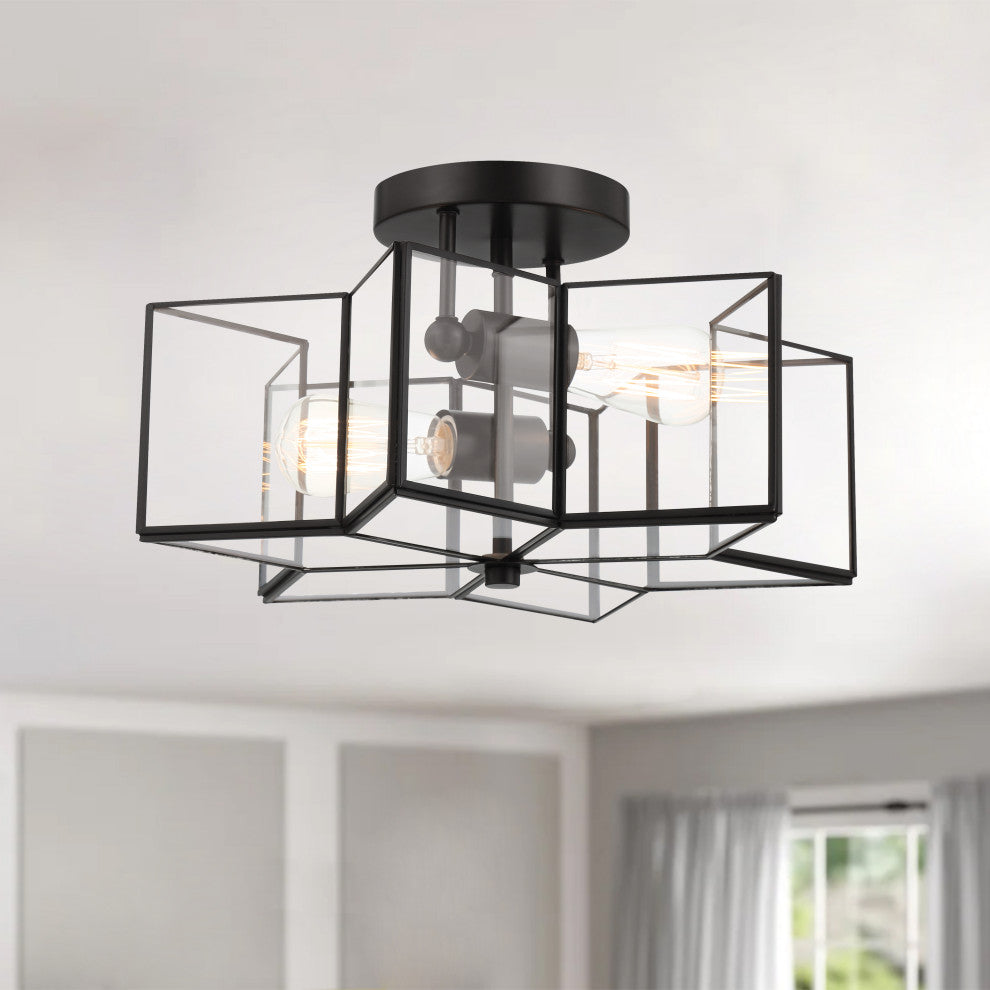 2 Light 16.14'' Unique/Statement Star Semi Flush Mount, Black